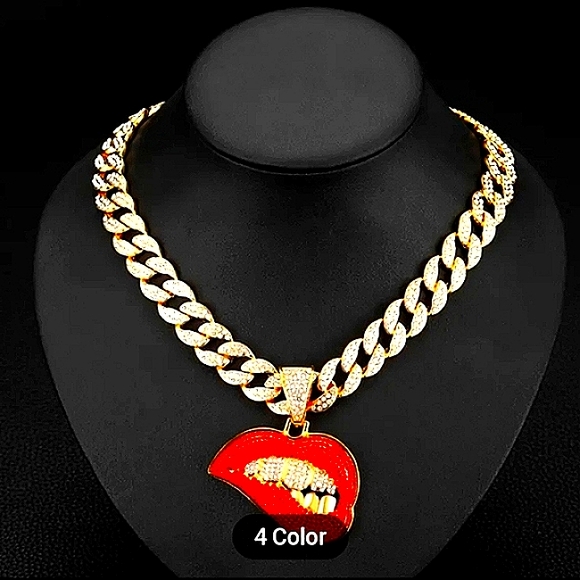 COPY - 20 inch cuban link necklace with red sexy biting lips pendant charm - Picture 3 of 4